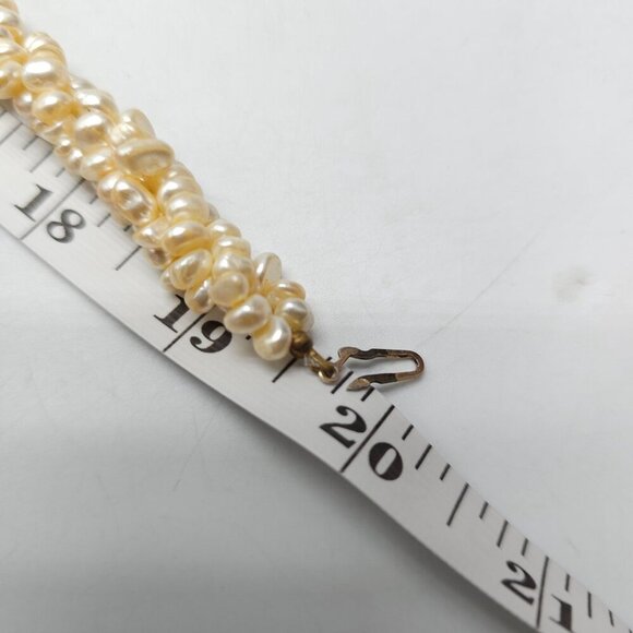 Blue White Pearl Shell Necklace With Leaf Design Pendant Gold-Tone Accents 20" - Picture 5 of 5